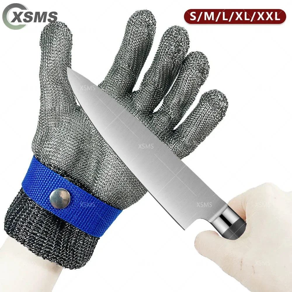 Schnittschutzhandschuhe, sicher, schnittfest, stichfest, Edelstahldraht, Metallgeflecht, Metzger, schützt Fleisch, schnittfeste Handschuhe ANSIA5