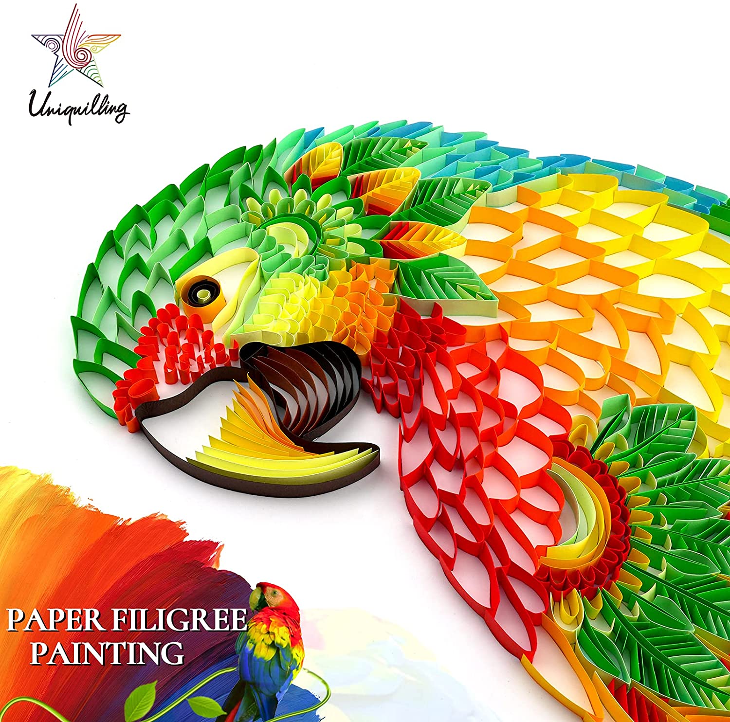 UNIQUILLING 3D Parrot Quilling Paper Filigree Paintings Wall Decor DIY Quilling Paper Crafts DIY Quilling Paper Tools Kits