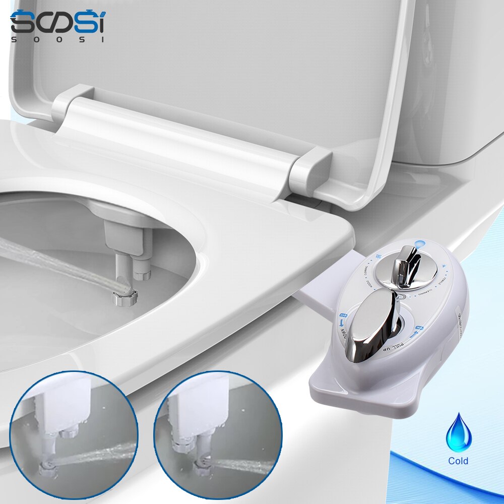 Non-Electric Bidet Toilet Seat anal Double Nozzle Left Handle For Women SS7801