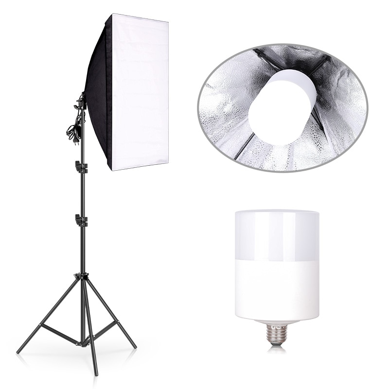 Fotografie Studio Kontinuierliche 50x70CM Softbox Beleuchtung Kit E27 20W 6500K Birne Mit 200cm light Stand für Foto Video Schießen