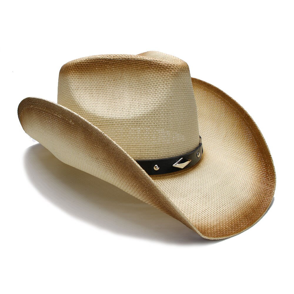 Retrostil dam herr sommar halm bred brätte strand cowboy western cowgirl fedora hatt diamantform läderband 58cm