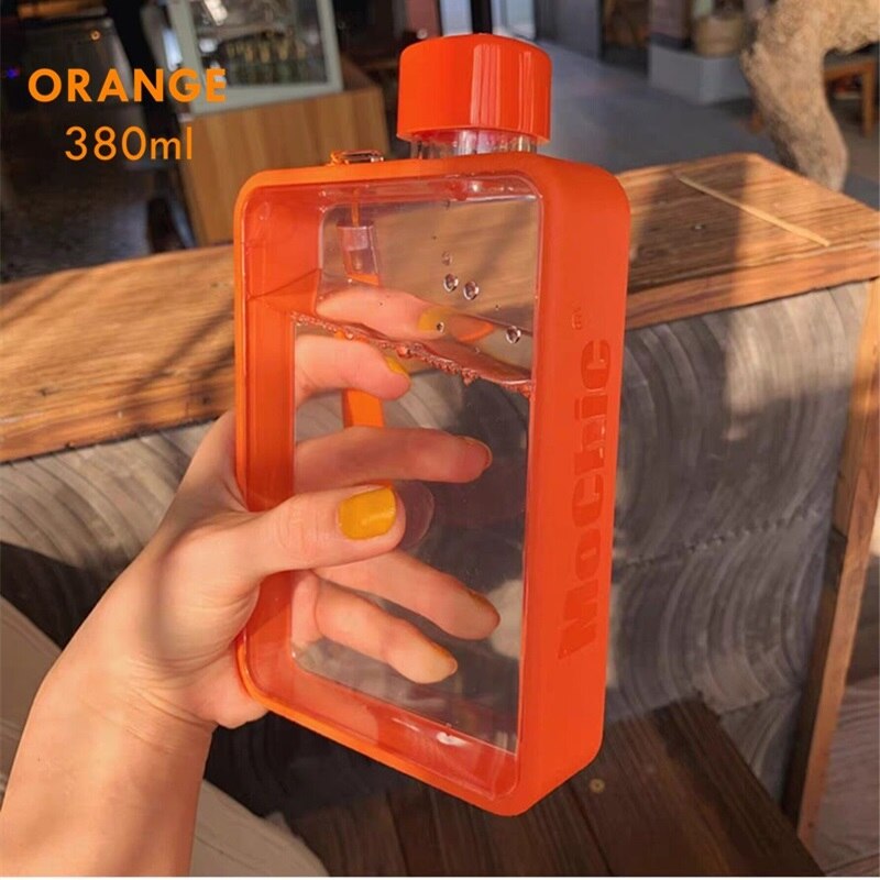 Ins 380ml A5 Flat Water Bottle Travel Hydro Flask Handbag Slim Cold Tritan Plastic Sports Camping Gym Fitness Outdoor