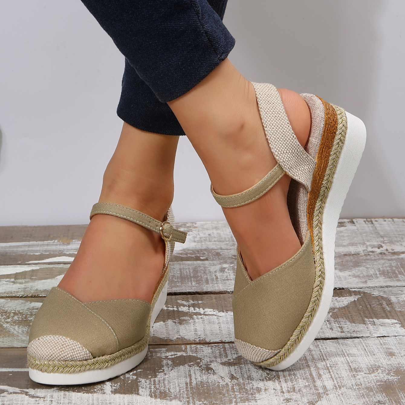 Sandalias de cuña con punta cerrada para Mujer, zapatos de gladiador con correa y hebilla, alpargatas de para Mujer, Sandalias con plataforma para Mujer 2024