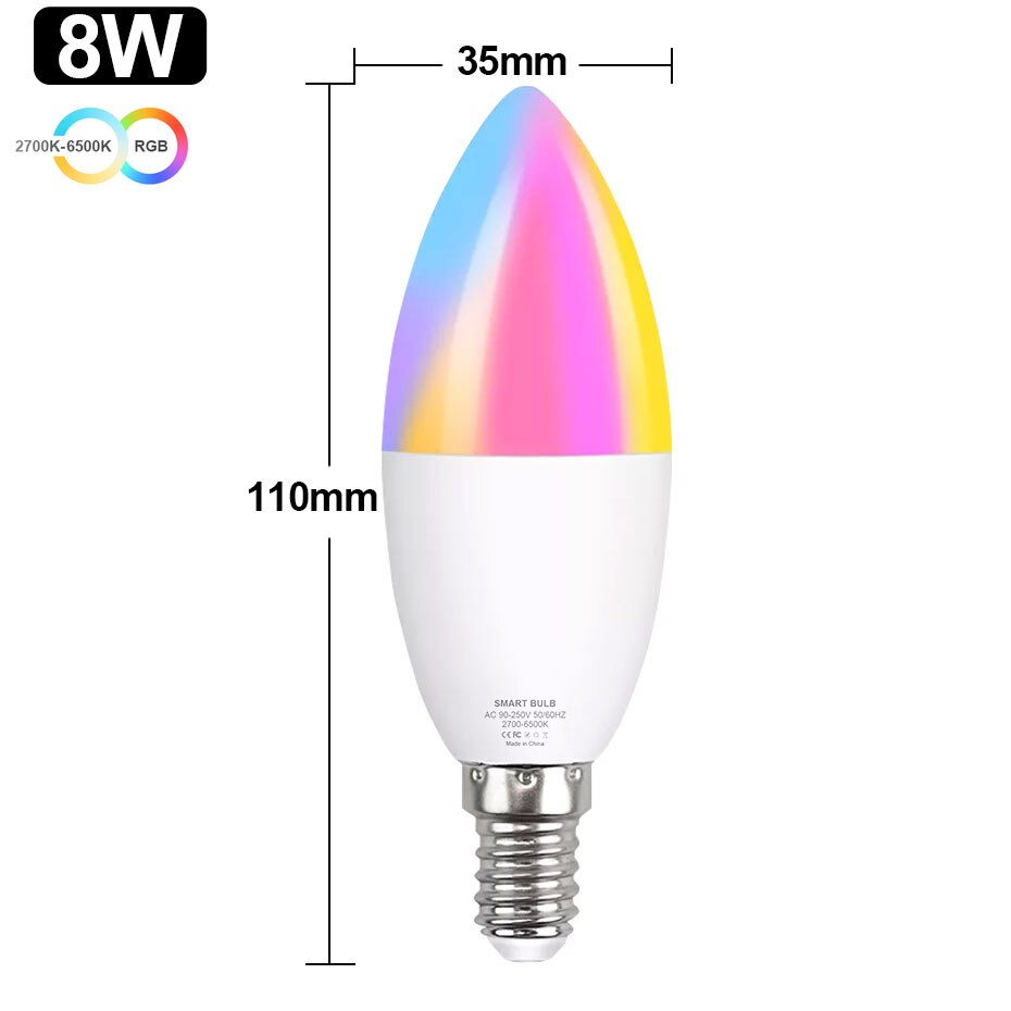 Tuya-bombilla inteligente E27, E14, GU10, Color RGB, 8W, 12W, 18W, regulable con aplicación, Control por voz para Google Home y Alexa: changeable