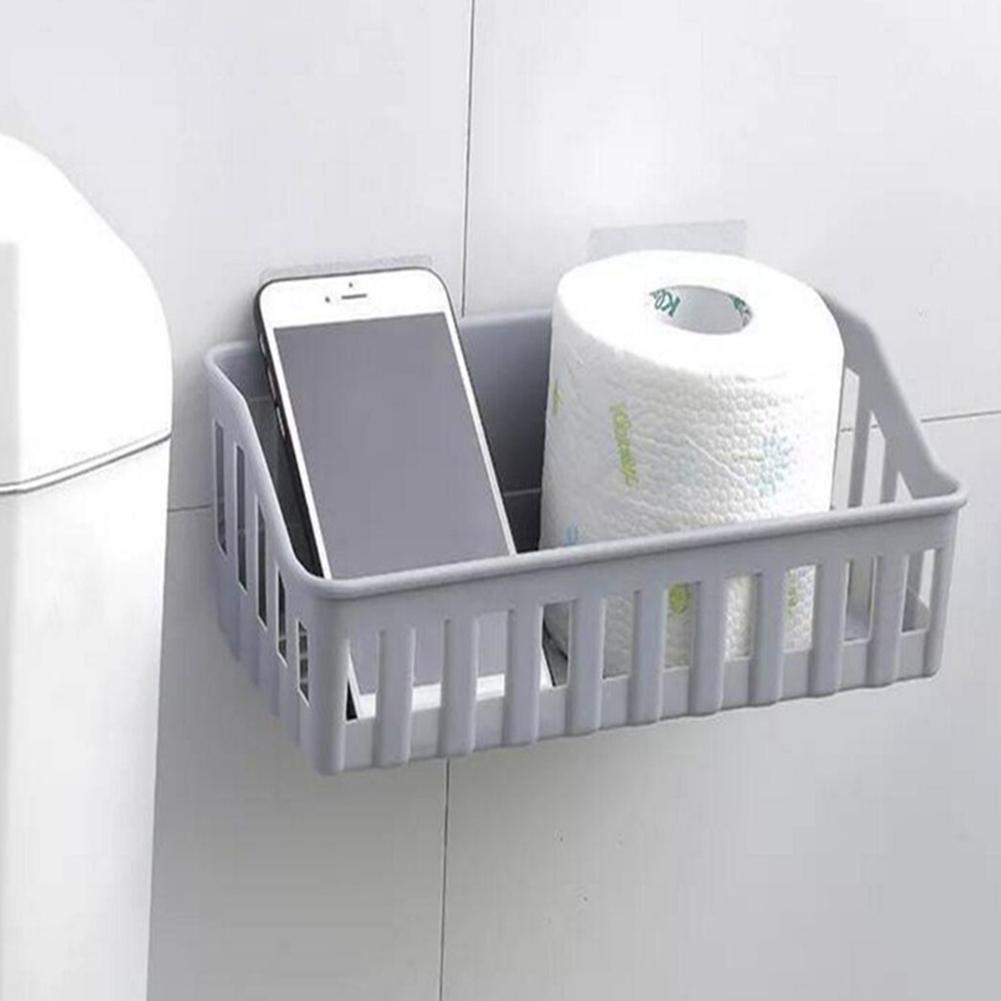 Selvklæbende vægmonteret badeværelsesstativ toiletopbevaringshylde shampooholder køkkenarrangør badeværelse tilbehør