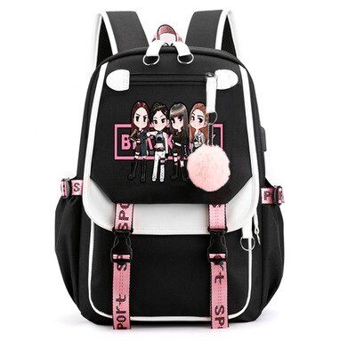 Oxford Women's Backpack Bag USB Interface School Backpacks Large Capacity Outdoor Travel Bag For Middle School Students: WHITE BLACK