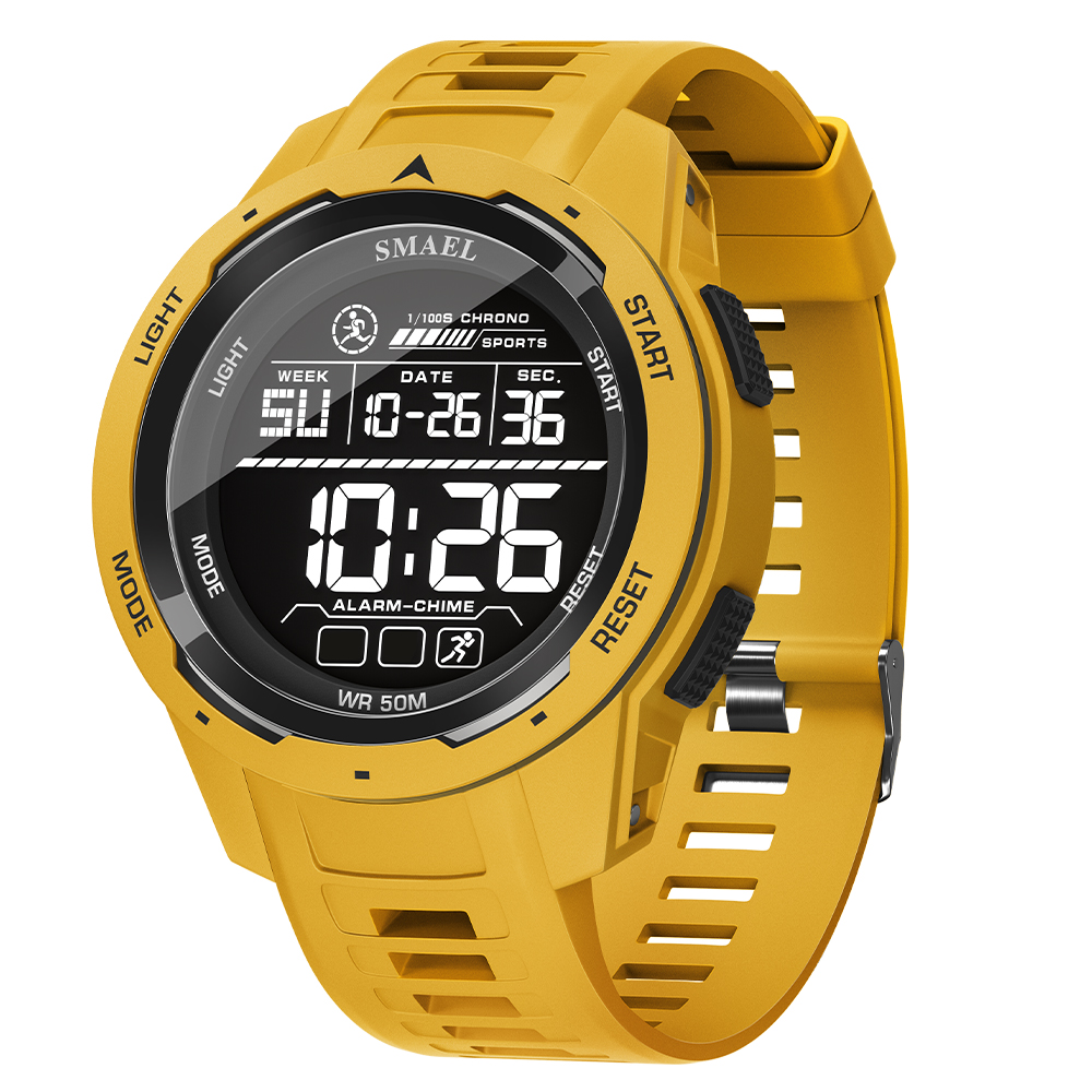 Smael Digitaluhren Sport LED Armbanduhren Herren 50m wasserdichte Uhr Digital hell Stoppuhr Uhr für Herren: Gelb