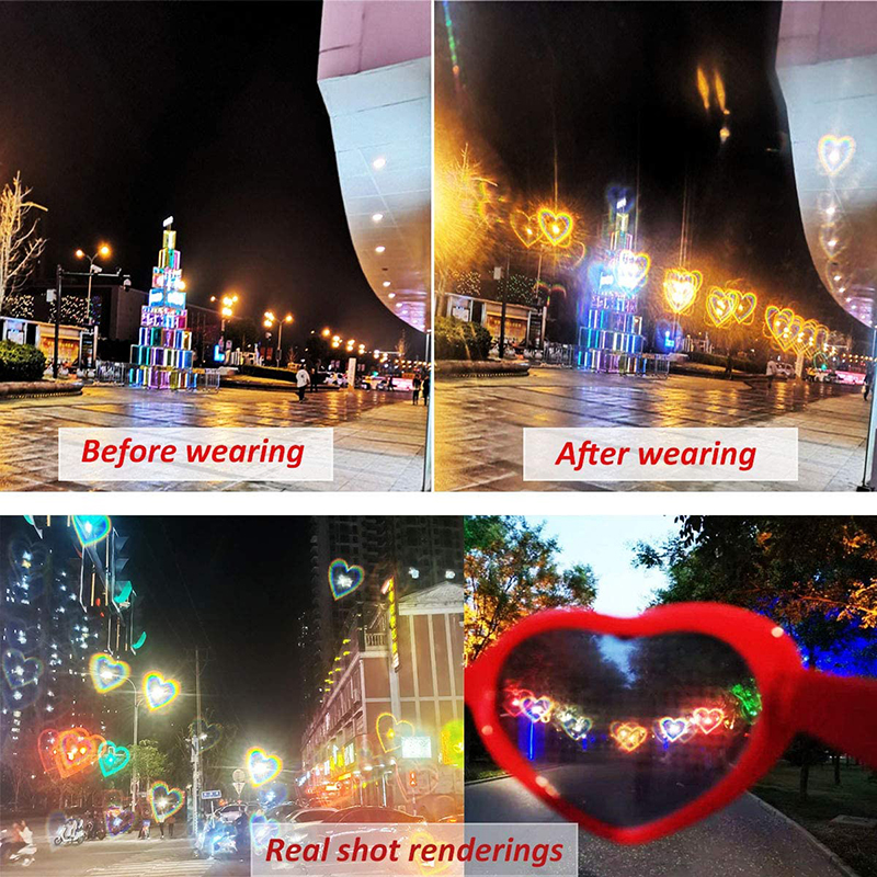 Women Heart Shaped Effects Glasses Watch The Lights Change To Heart Shape At Night Diffraction Glasses Female Sunglasses