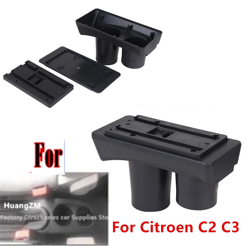 Reposabrazos para Citroën C2 y C3, caja con carga USB, doble capa, Cenicero, accesorios de almacenamiento central