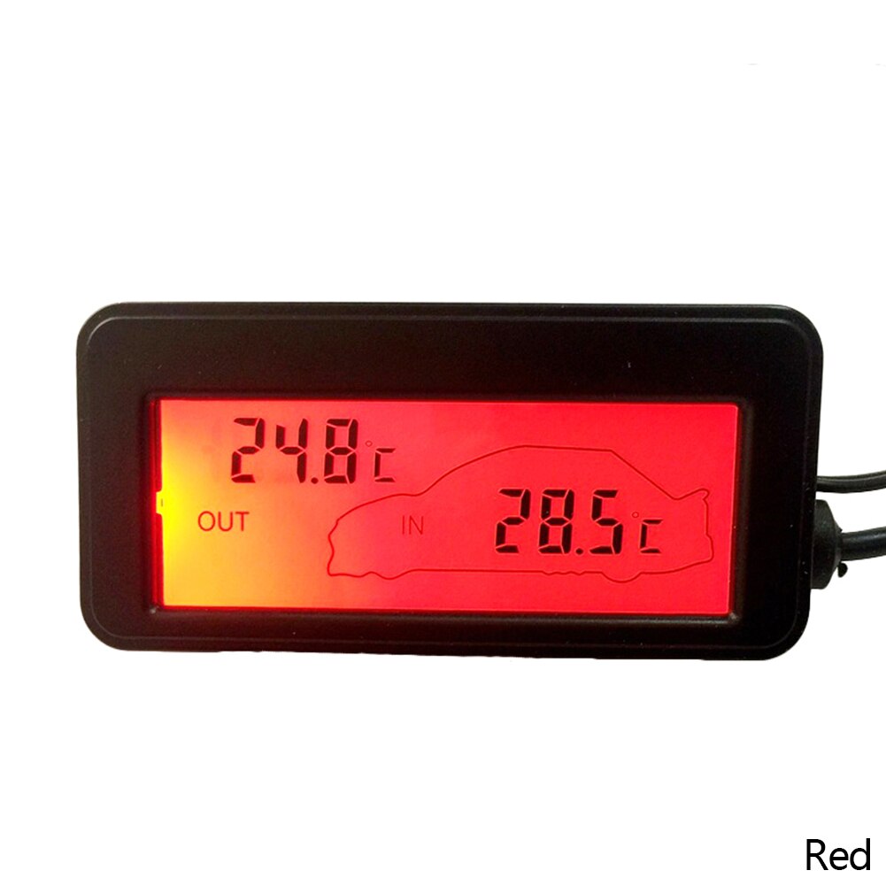 12V Voertuigen Auto Thermometer Mini Digitale Auto Lcd Display Indoor Outdoor Thermometer Met 1.5M Kabel: Rood