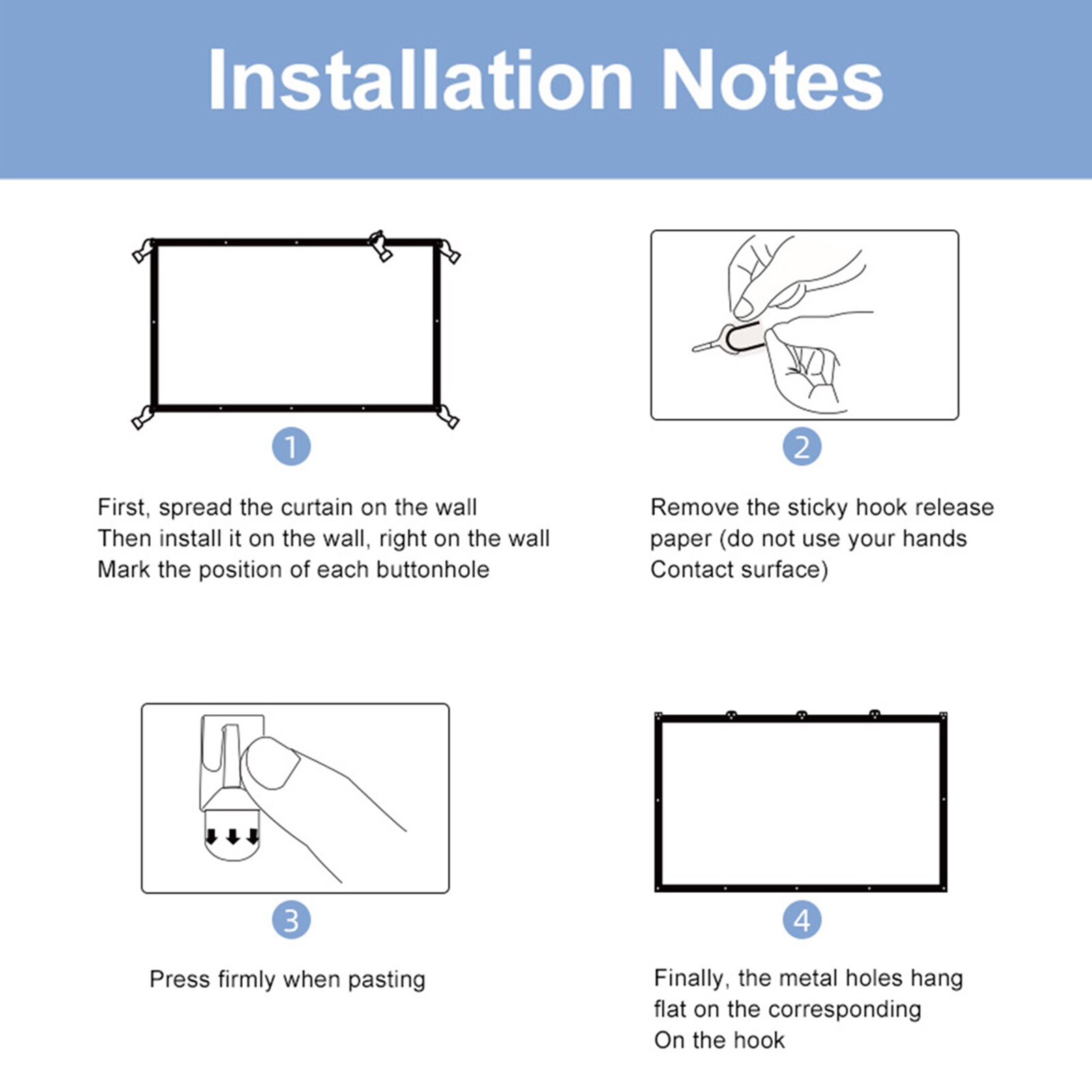 60/150- inch projector screen , 16:9 4k foldable portable double-sided projection anti-crease film screen curtain with hooks