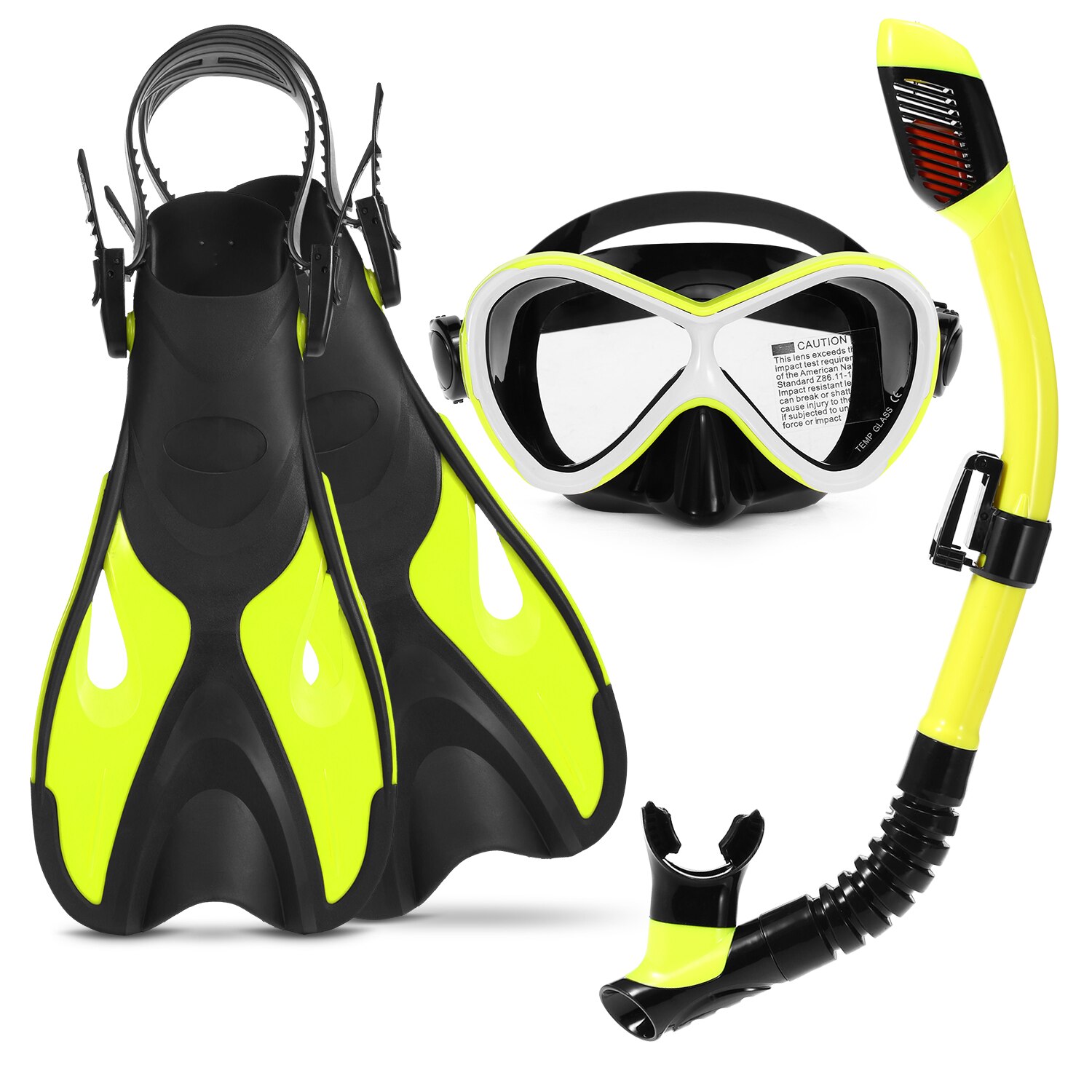 3 Pcs Kinderen Snorkelen Kit Zwembril Droge Snorkel Buis Verstelbare Vinnen Zwemmen Piscina Zwembad Voor Volwassenen Zwembad Float: YELLOW / L/xl