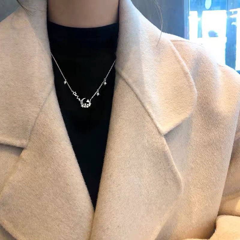925 silber einfache persönlichkeit Trend Halsband schlüsselbein kette eins halskette mit glänzenden strass mond schmuck für moderne weibliche