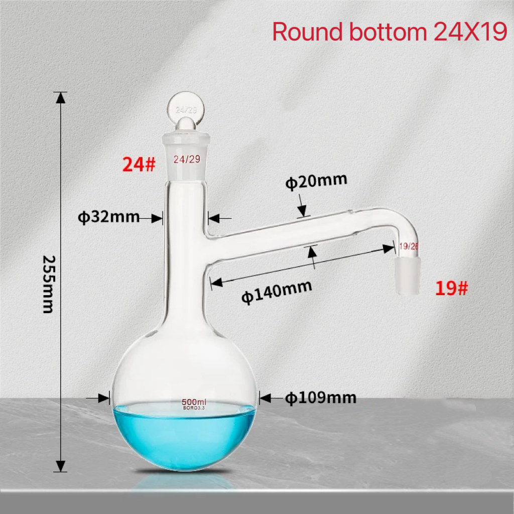 500 ml szklana kolba destylacyjna z płaskim/okrągłym dnem robić wykonywania destylowanej wody robić ekstrakcji olejków eterycznych szkło laboratoryjne