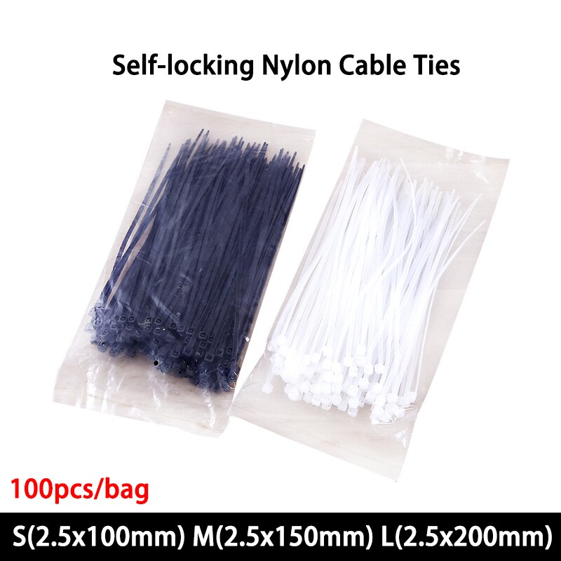 (100 kpl/pussi) itselukittuva nylon nippuside muovinen vetoketju 18 lbs musta lanka sidontahihnat ul-sertifioitu