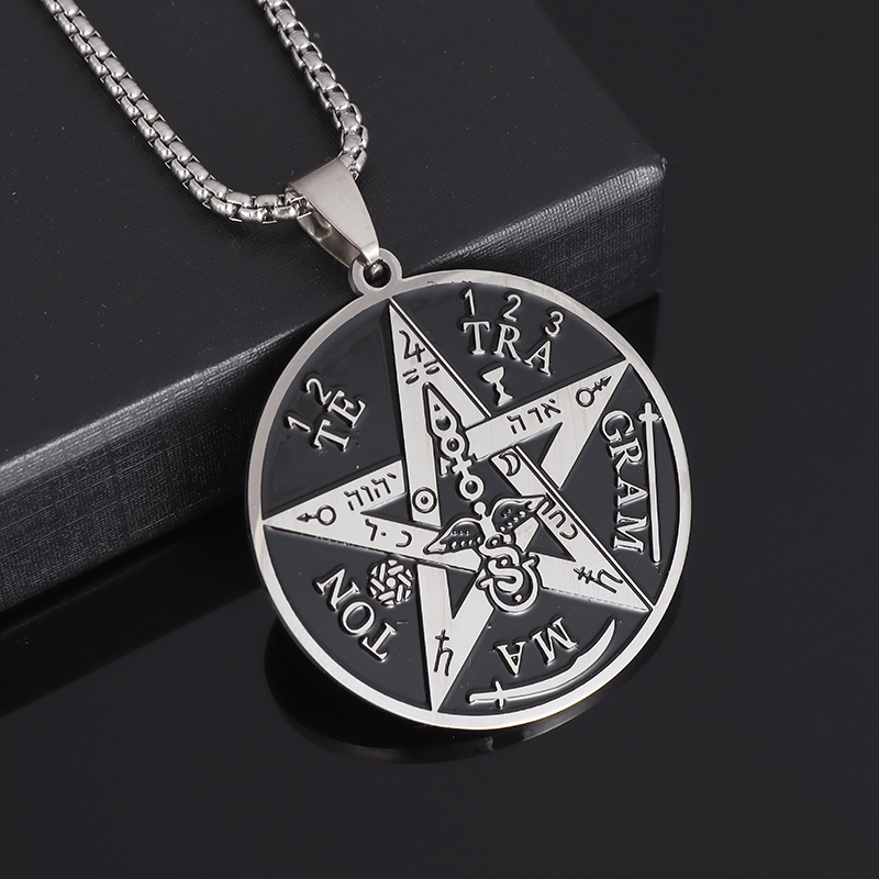 Collar de pentagrama de brujería de acero inoxidable para hombre, colgante de Tetragrammaton judío y hebreo, amuleto de solmón, joyería