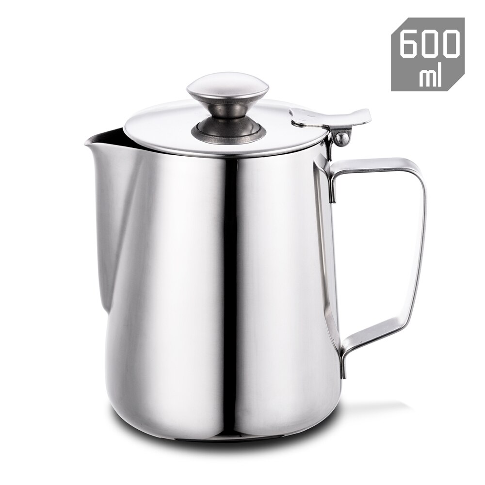 Melkopschuimer Pitcher Rvs 304 Gepolijst Melkkan Melk Cup Met Deksel Voor Espresso Koffie Creamer Cup Voor Huis cafe Bar: 600ml with lid