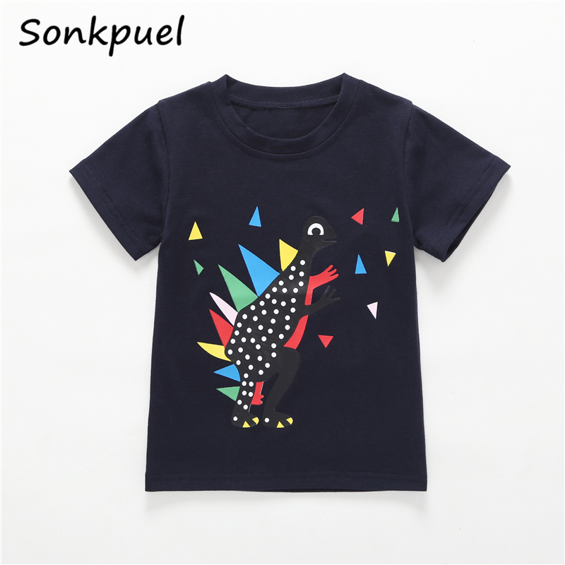 sommer Kinder T Shirts Tees Junge Mädchen Cartoon Kurzarm Tops Schwarz Dinosaurier T-shirts 1 2 3 4 5 6 jahr Kinder Kleidung