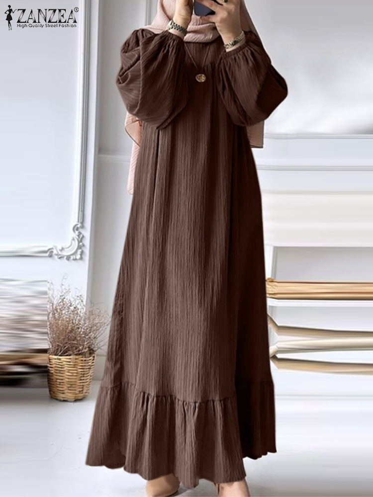 ZANZEA Abaya de Turquía para mujer, Vestido largo de manga larga, Túnica Eid Mubarek, caftán: 4XL / Castaño