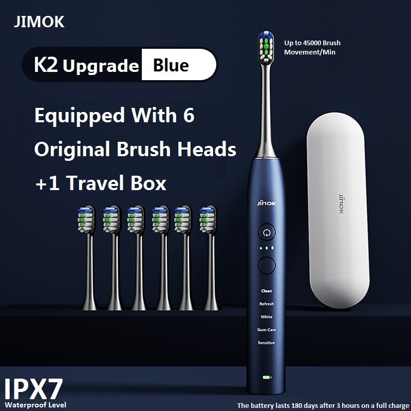 Jimok sônica escova de dentes elétrica, escova de dentes ultra sônica, recarregável, limpador de dentes elétrico adulto (k2): K2-6 Up Dark Blue