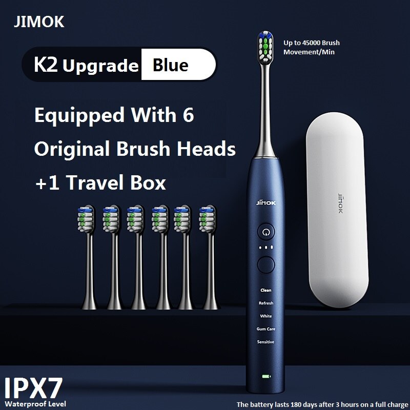 JIMOK-cepillo de dientes eléctrico sónico para adulto, cepillo de dientes eléctrico recargable (K2): K2-6 Up Dark Blue
