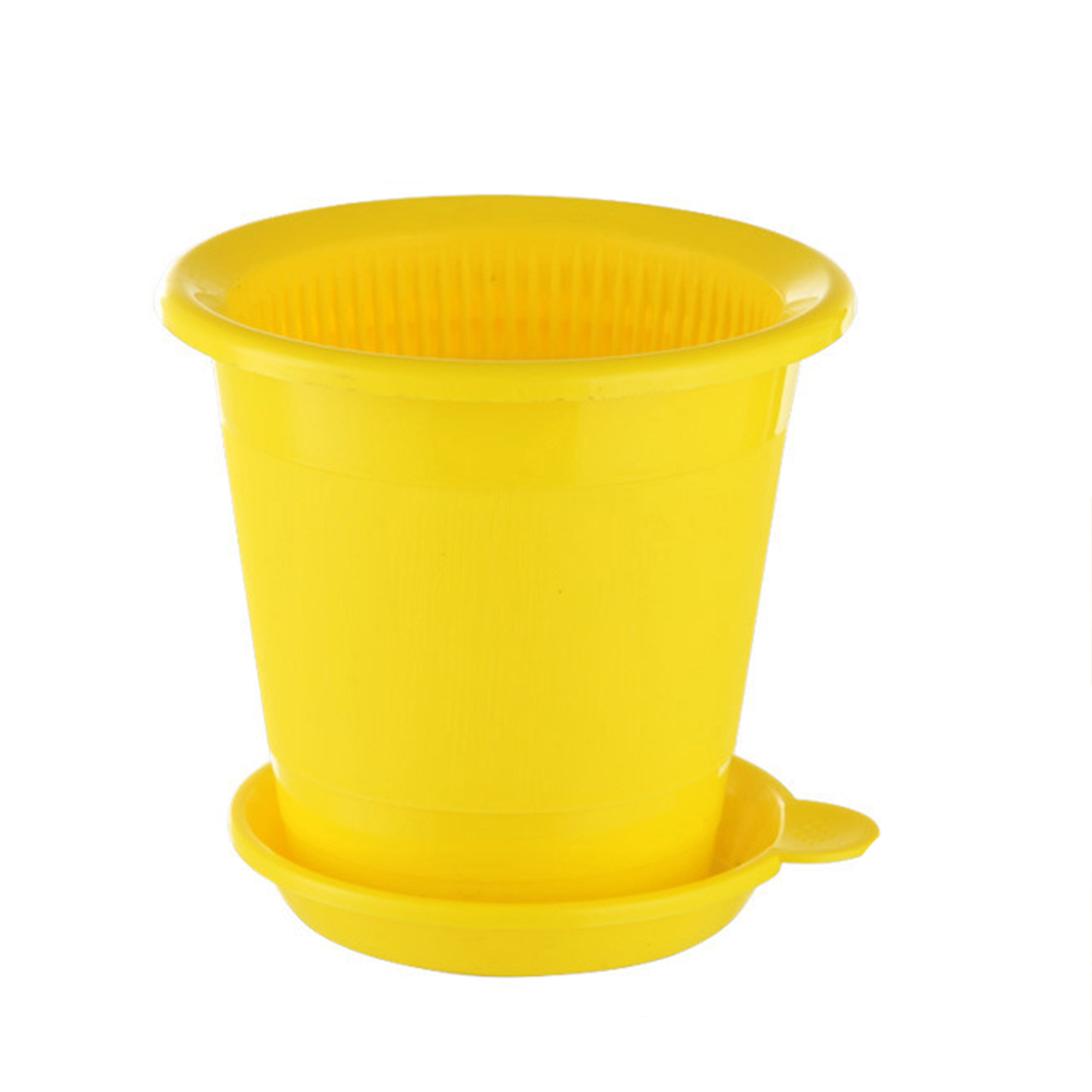 2 stk/sæt plastik potte orkidé potter med huller mesh net orkidé plante potter med bakker drænbar plante voksende potte: Gul 8cm