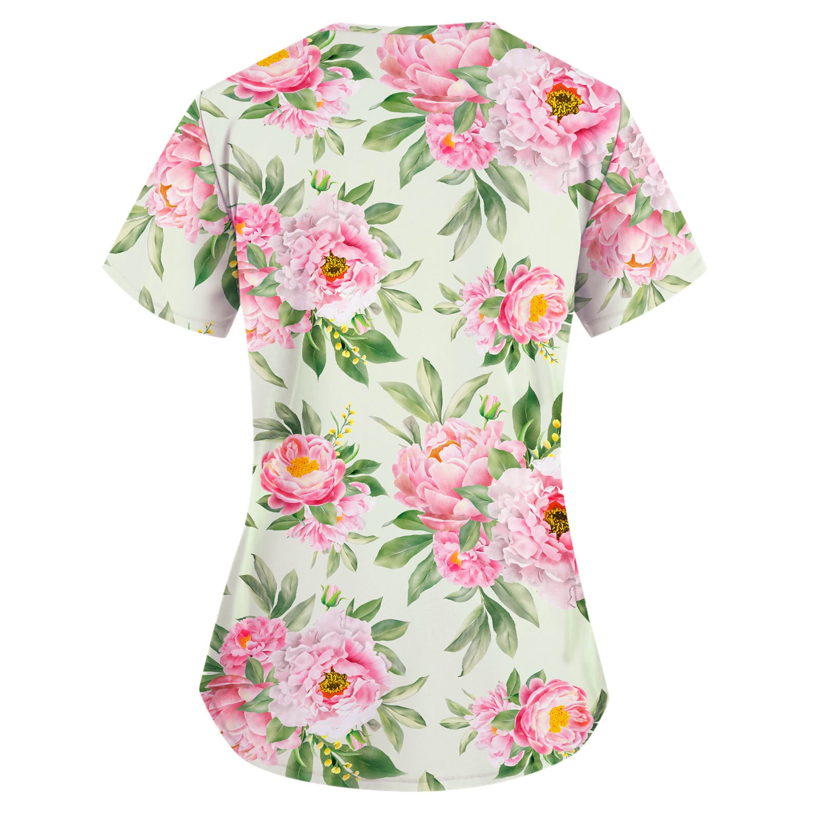 Vrouwen Blouse Korte Mouw V-hals Bloemen Patroon Femme Tops Kliniek Kleding Met Pocket Verpleging Werken Uniform Shirts