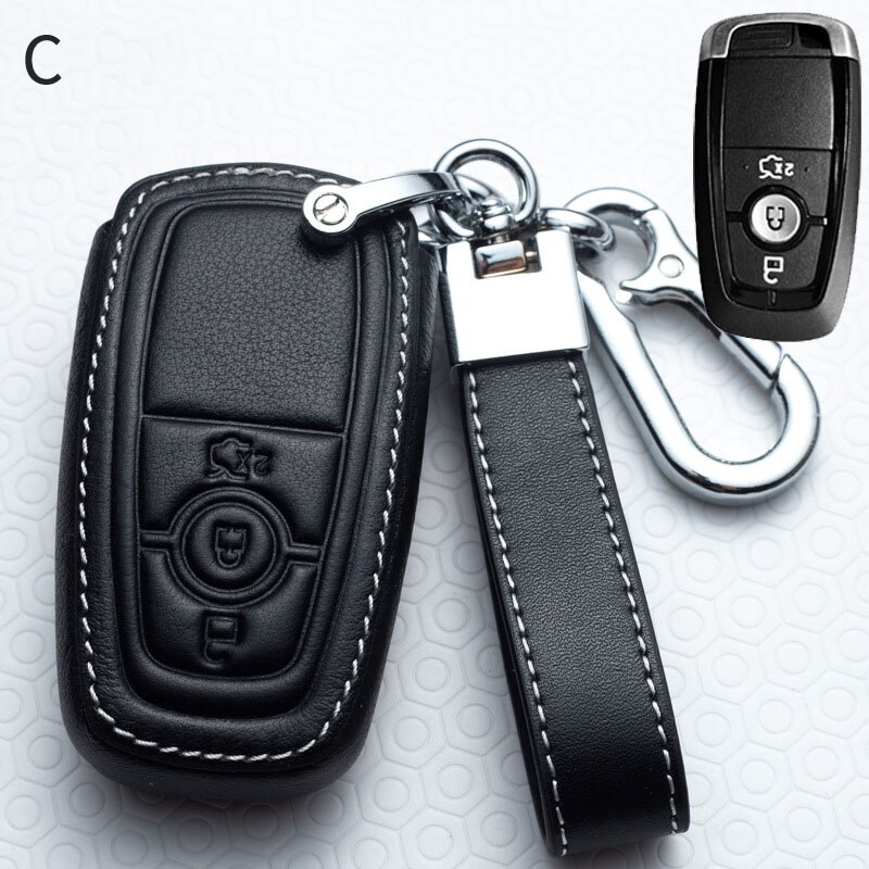 Leather Car Key Cover Key Case For Ford Focus Fiesta Mondeo Kuga Escape Fusion Mustang Explorer Edge Ecosport: C-Black
