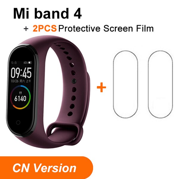 In Stock Xiaomi Mi Band 4 SmartBand MiBand 4 Bracelet Heart Rate Fitness tracker Bluetooth 5.0 50M Waterproof: CN Red N 2PCS Film