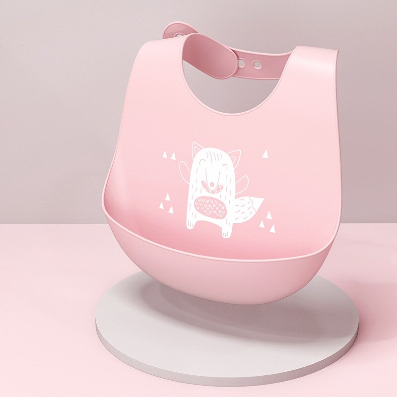 Baby Lätzchen Weichen Silikon Kleinkind Fütterung Lätzchen Wasserdichte Kleinkind Zeug Solide Karikatur Dinosaurier Druck Mädchen Junge Einstellbare Spucktücher: Rosa Fuchs