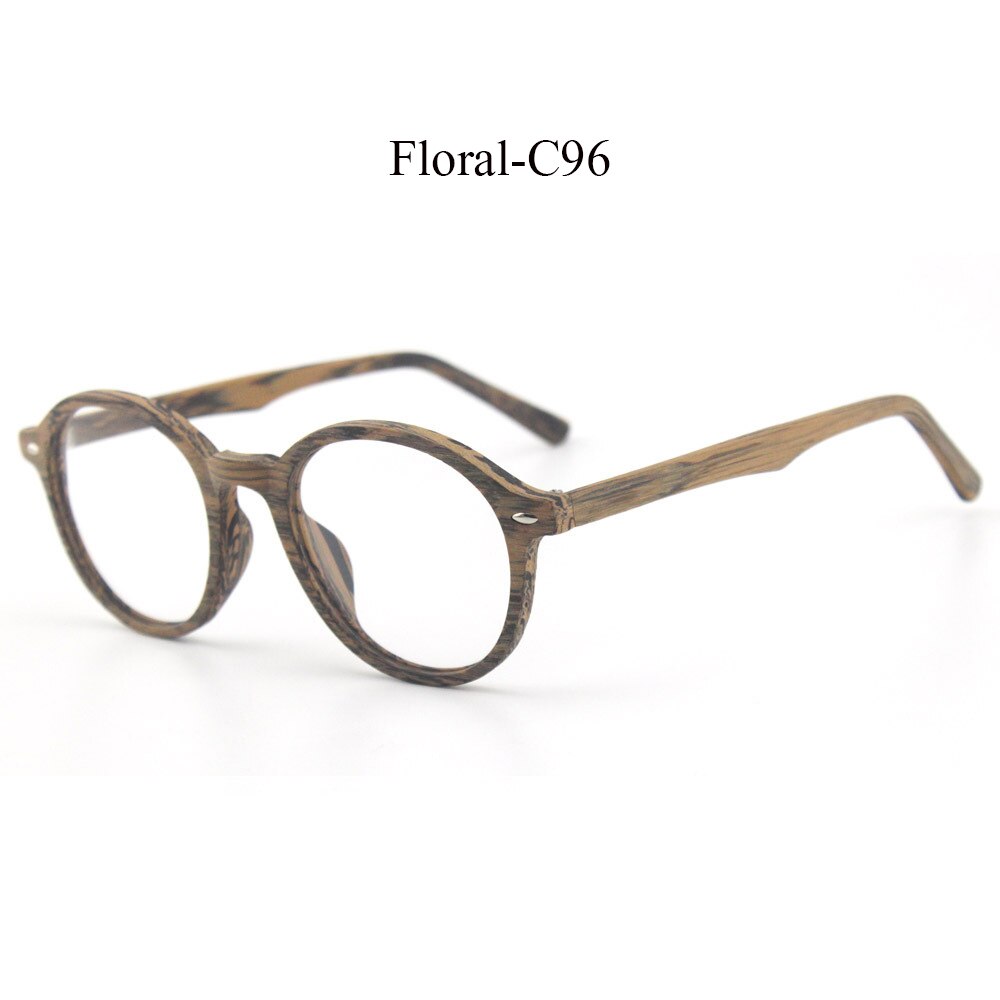Retro runde træ briller ramme mænd kvinder optiske nærsynethed briller recept briller med klare linser briller rammer: C96