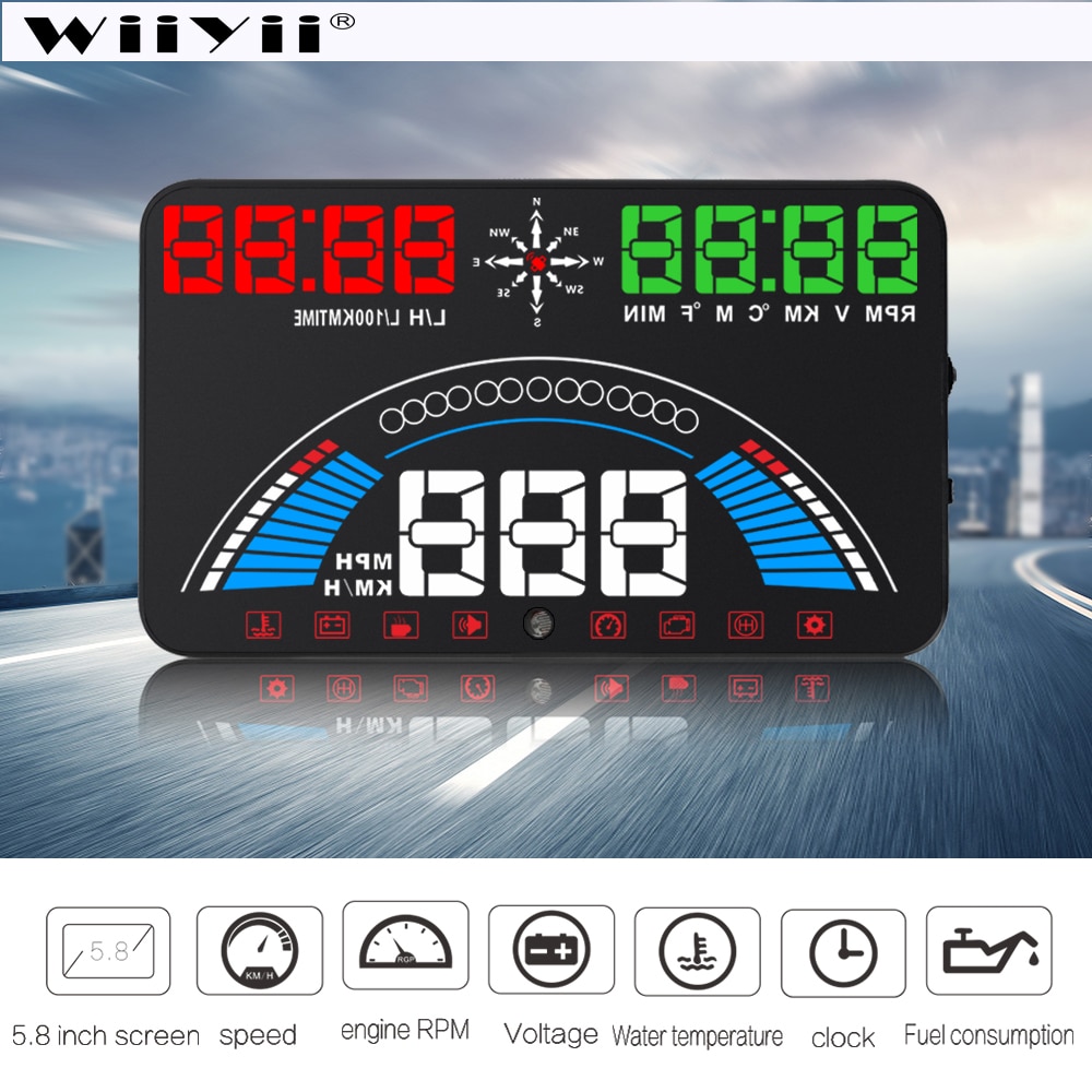 5.8 "  s7 spejl hud gps speedometer obd 2 bil head up display køretøj hastighedsadvarsel brændstofforbrug vandtemperatur rpm