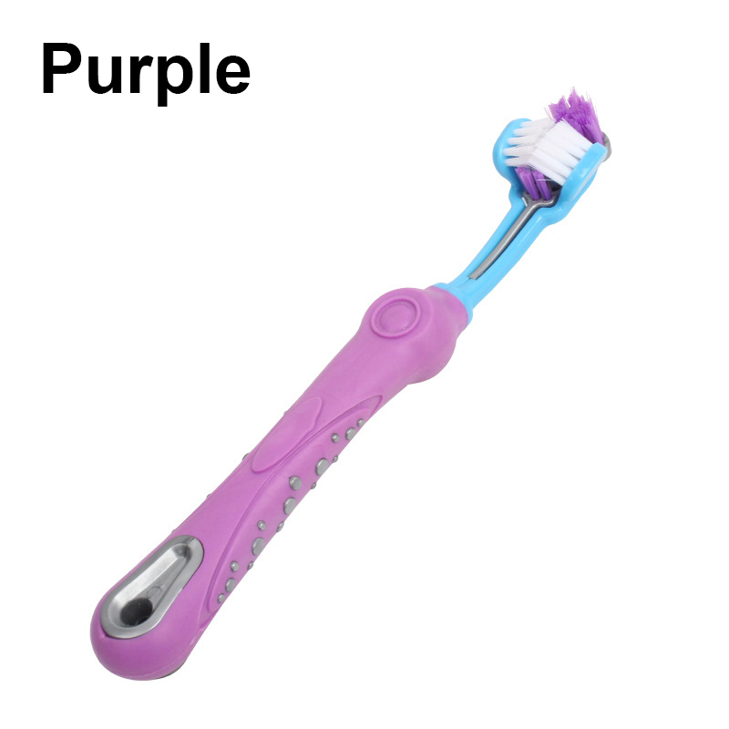 Three Sided Pet Toothbrush Three-Head Multi-angle Toothbrush Removing Bad Breath Tartar Cleaning Mouth Dog Cat Teeth Care Tool: light green