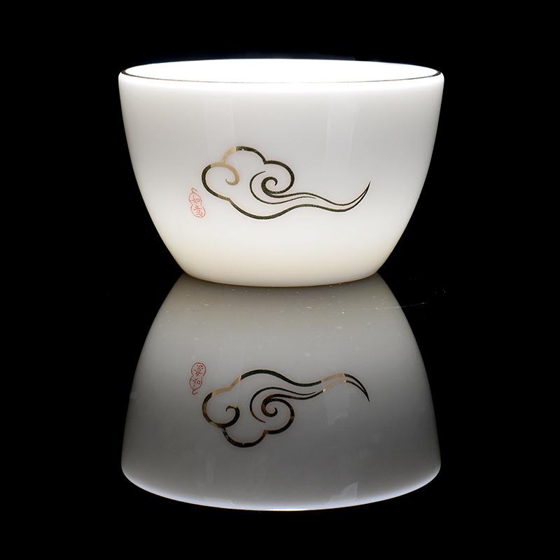 Witte porseleinen theekop, traditioneel chinees patroon, theekopje, theekom voor puer kung fu theeservies accessoires, theeservies en drinkgerei: 3