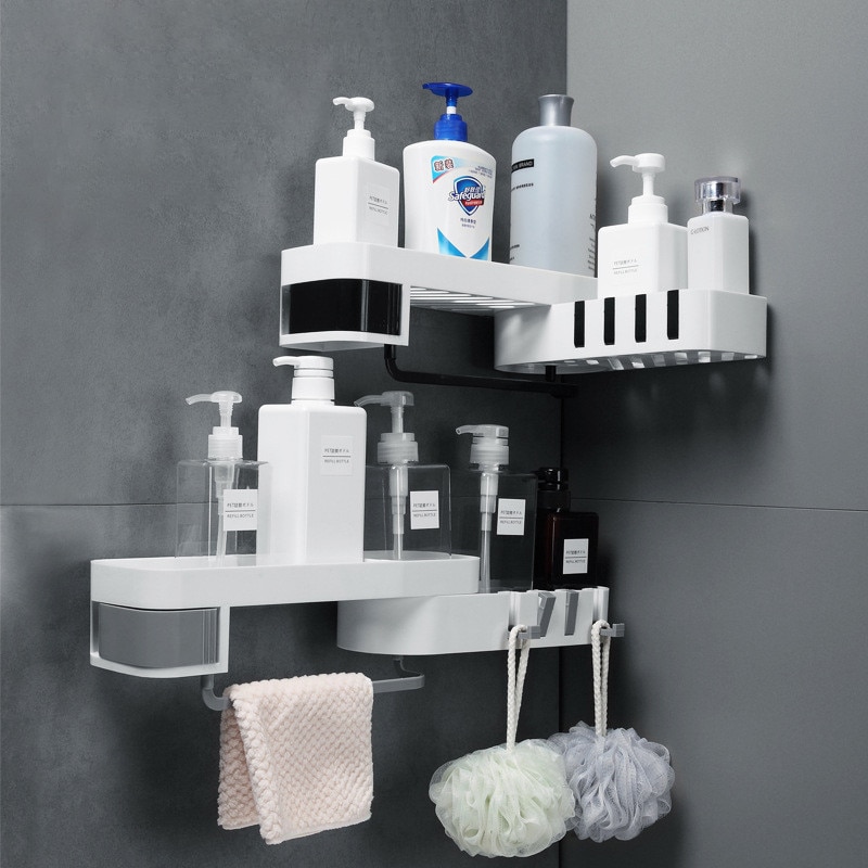 Hoek opbergrek badkamer keuken organizer douche plank wandmontage plastic zuignap houder prateleira almacenamiento