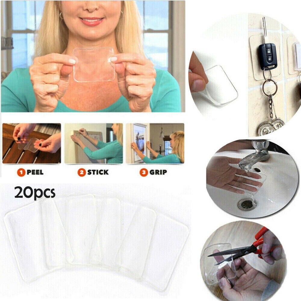 20 Pcs Double Sided Transparent Glue Magic Stickers Super Sticky Gripping Pad Clear Anti Slip Pads Multifunction Sticker