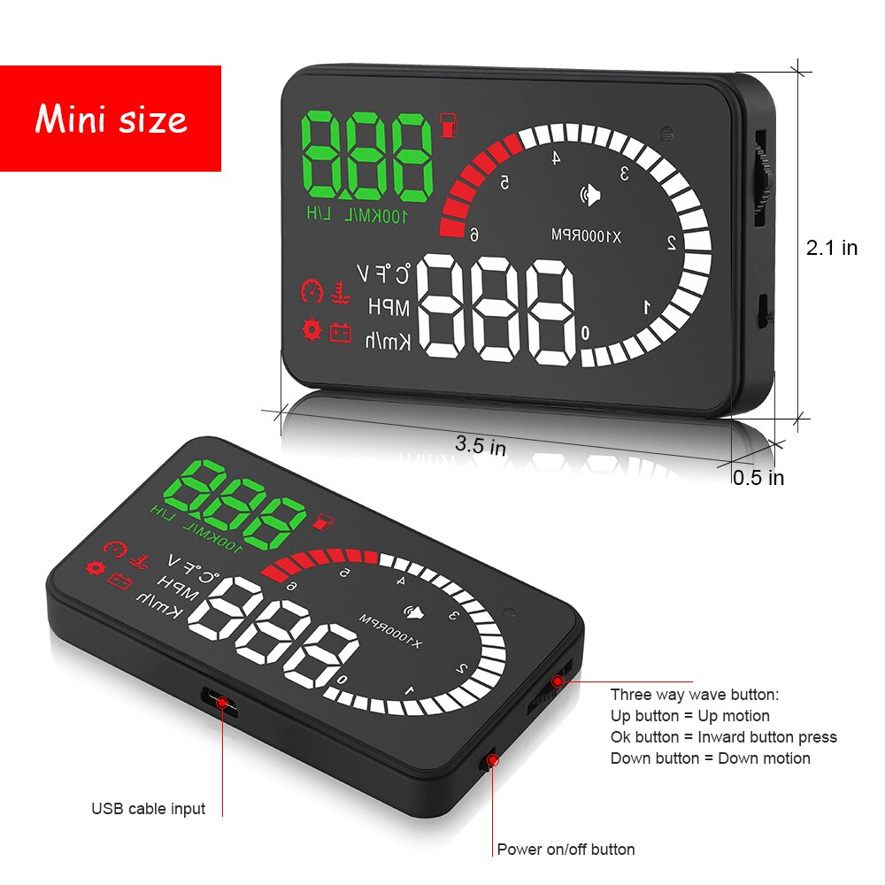 Car Head Up Display OBD2 HUD 3.5" LED Windscreen Projector OBD Scanner Speed Fuel Warning Alarm Data Diagnostic Tool