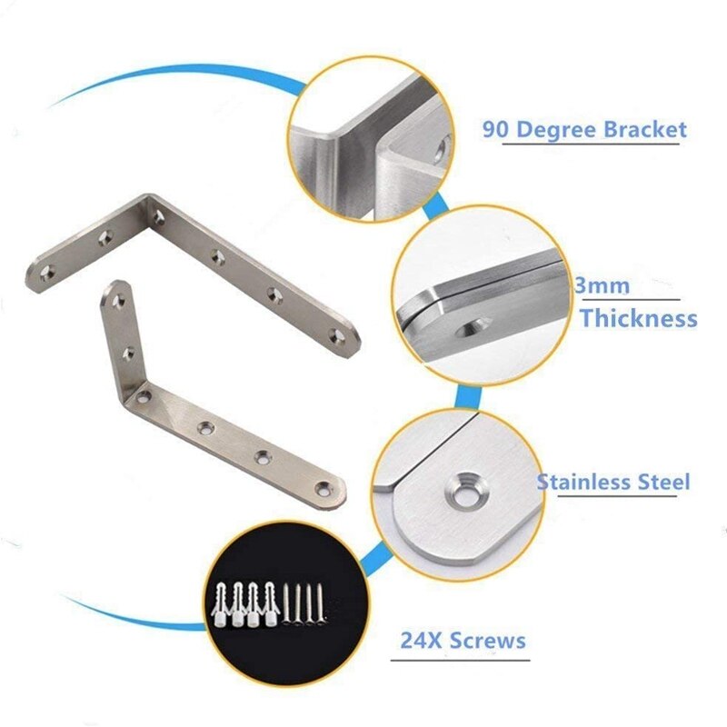 10PCS Encapsulated Stainless Steel Heavy-Duty L Shaped Gusset Furniture Corner Shelf Shelf Bracket Wall Mount Bracket