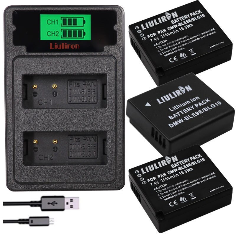Batterie 4x DMW-BLG10 DMW BLG10E BLG10 DMW-BLE9 + LCD double chargeur pour Panasonic LUMIX GF5 GF6 GX7 LX100 GX80 GX85 GX7 Mark II: CHARGER AND 3battery