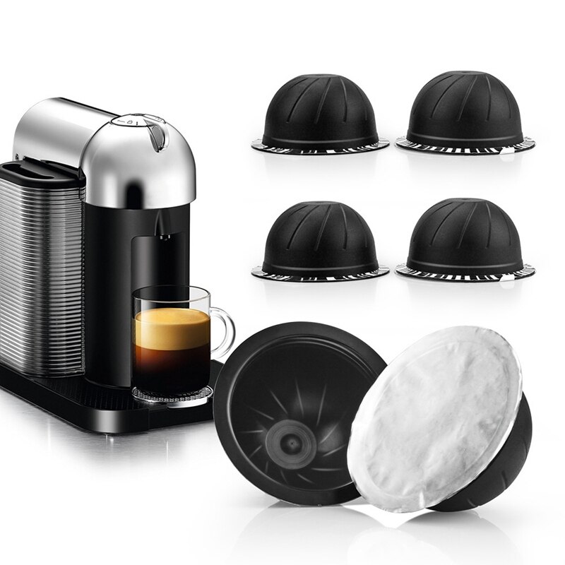 nespresso machine 3PC Refillable Reusable Coffee Capsules Pods for Nespresso VertuoPlus Vertuoline GCA1 with 60PC Foil Lids: Black