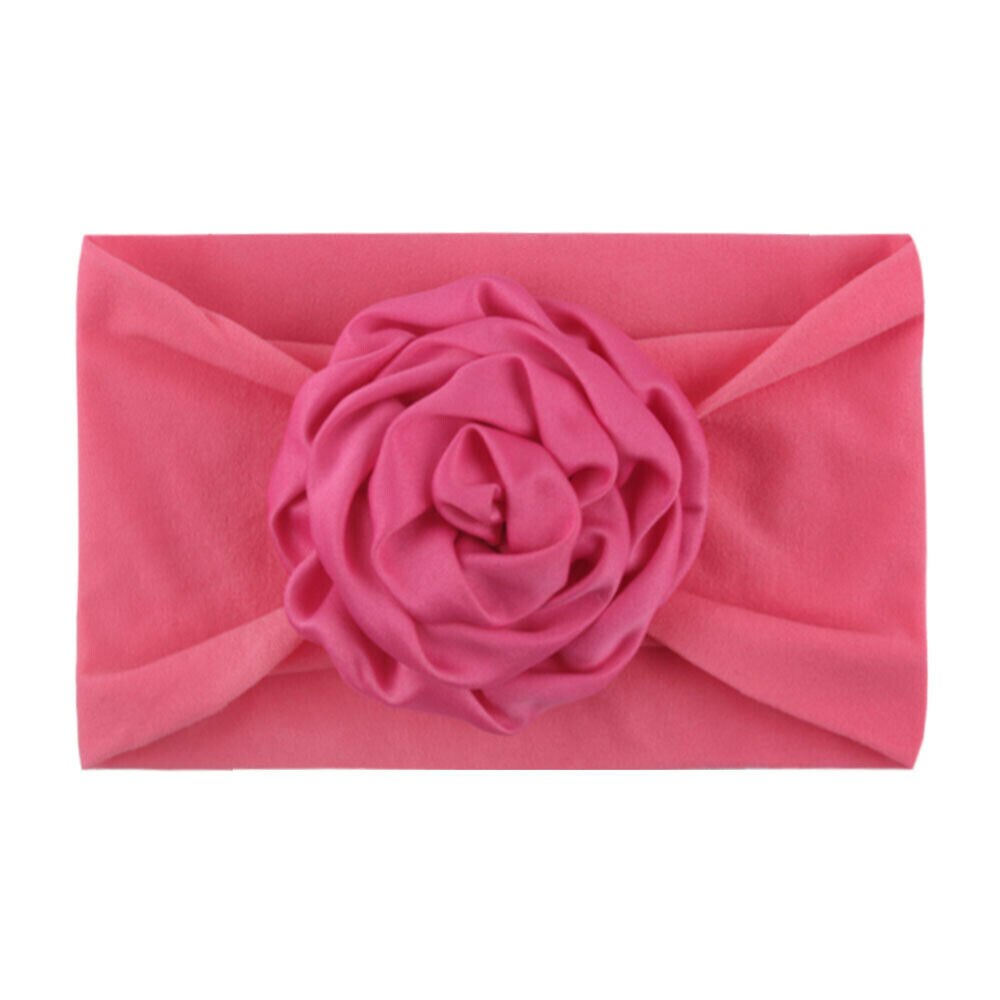 Baby Turban Hoofdband - Grote Bloem Strik - Bloemendessin - Katoen - Peuter Meisjes Accessoires: Rozerood