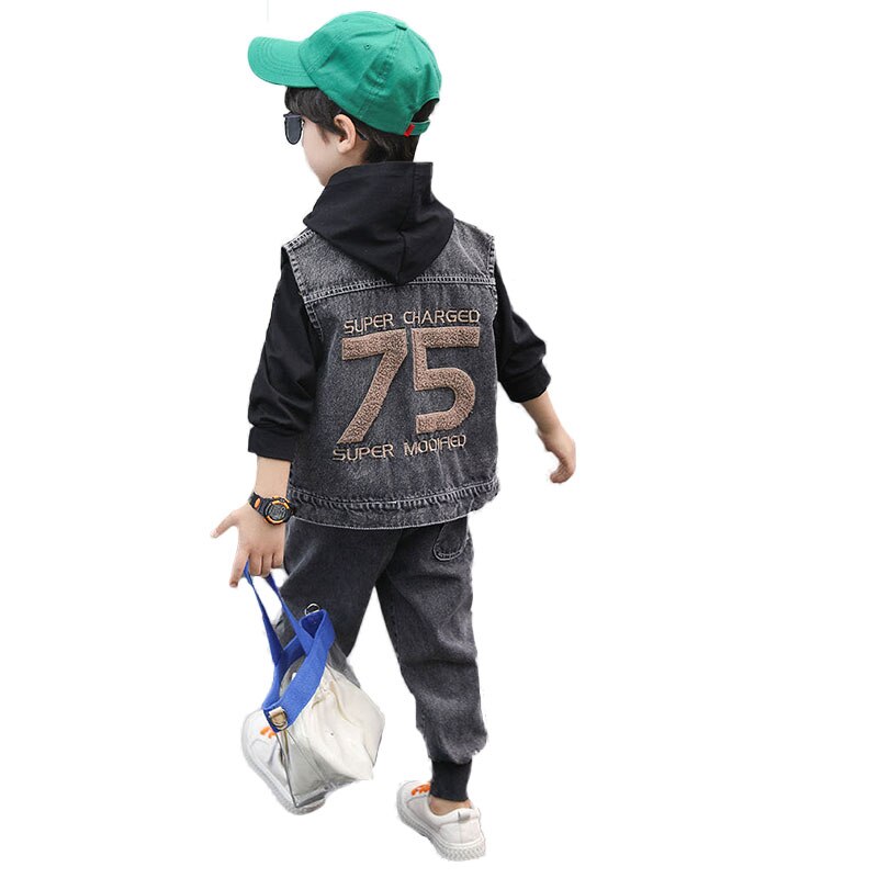 Kinderkleding Jongen Pak 2022 Kinderen Herfst En Winter Kleding 2 Stuk Set Jongen Mode Denim pak Vest + Broek