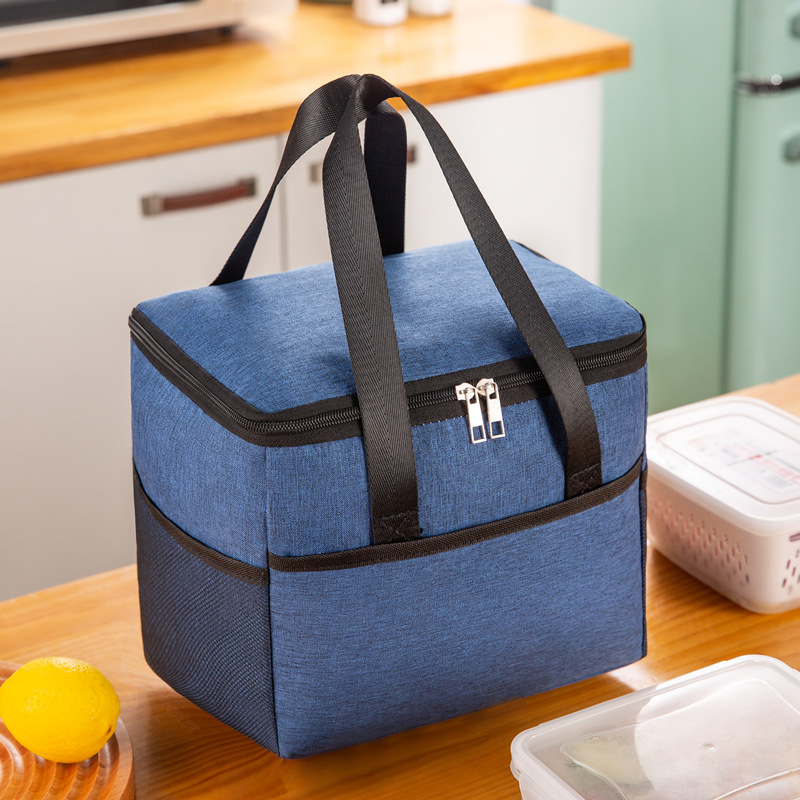 Picnic Bag Thermal Insulation Large Capacity Lunch Food Storage Bag Outside Pocket Oxford Cloth Waterproof Lunch Box Bags Tote: black