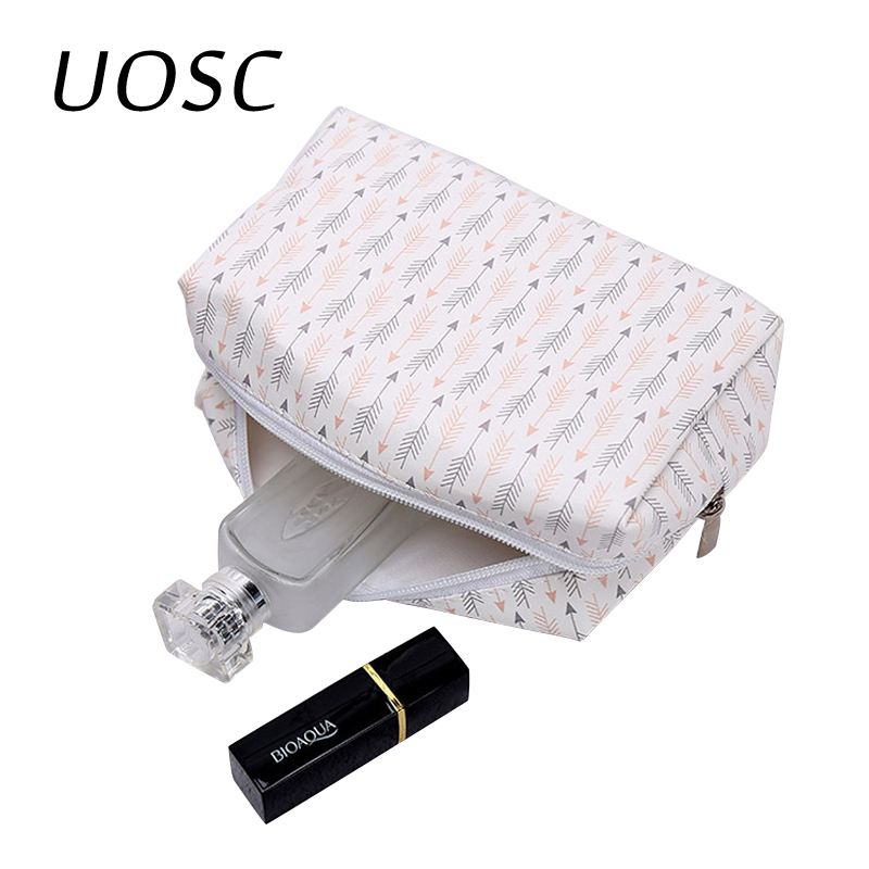 Uosc bolsa de couro pu para cosméticos, saco pequeno organizador para maquiagem, beleza, lavagem, itens de higiene pessoal necessaire