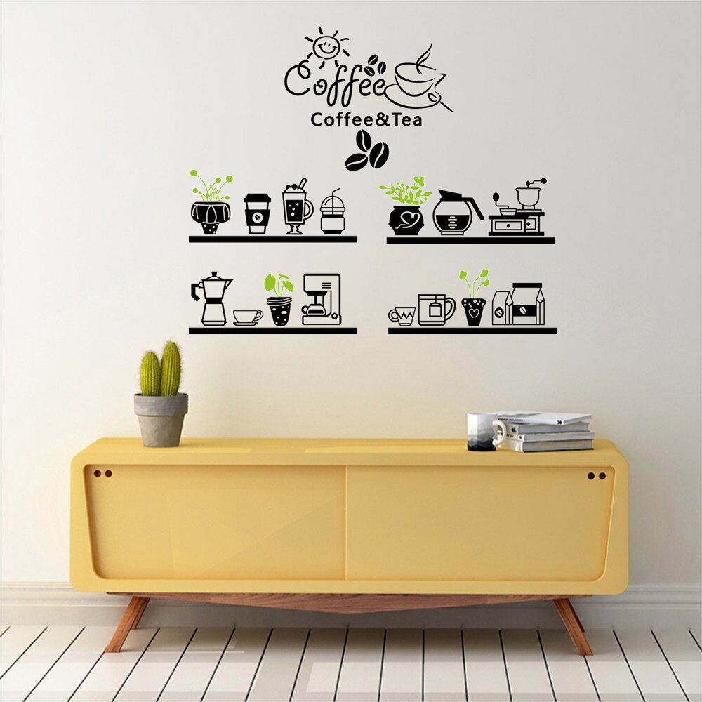 Coffee Shop Sticker Bean Milk tea Decal Cafe Cup Poster Vinyl Art Wall Decor Mural Decoration Break Bread Coffee Glass Decals: 133X110CM