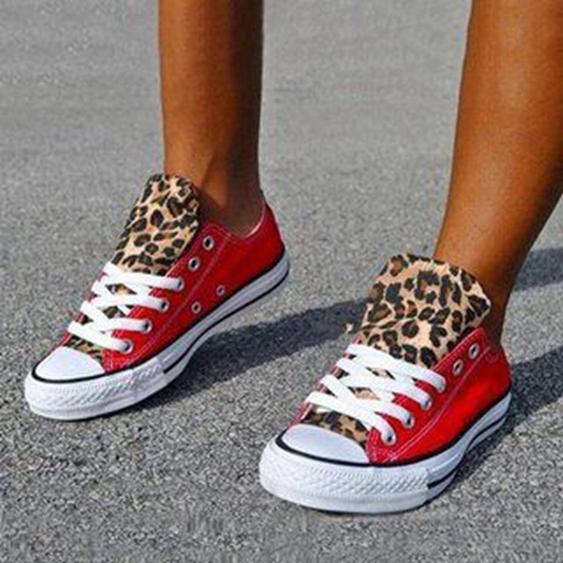 Vår höst kvinnor leopard skor sneakers dam snörning fritidsskor andas canvas skor zapatos de mujer