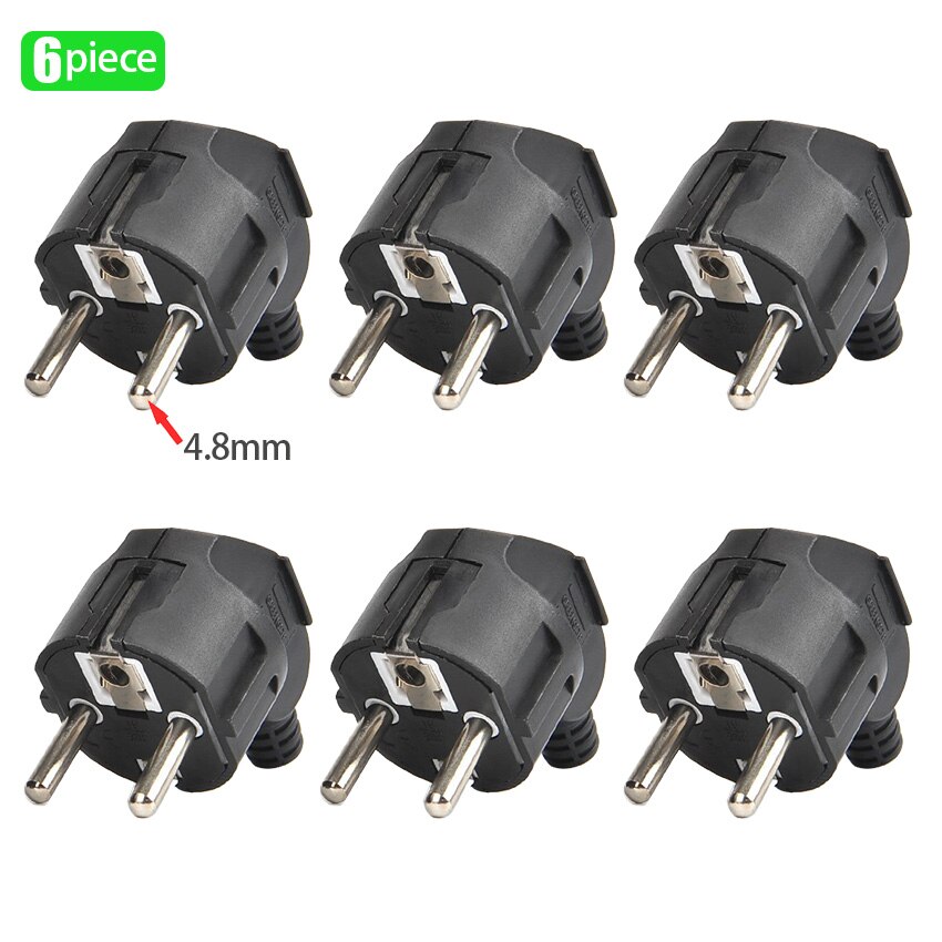 EU 16A Plug French Korea 4.8mm Pin DIY Rewireable Plug: 6 piece black