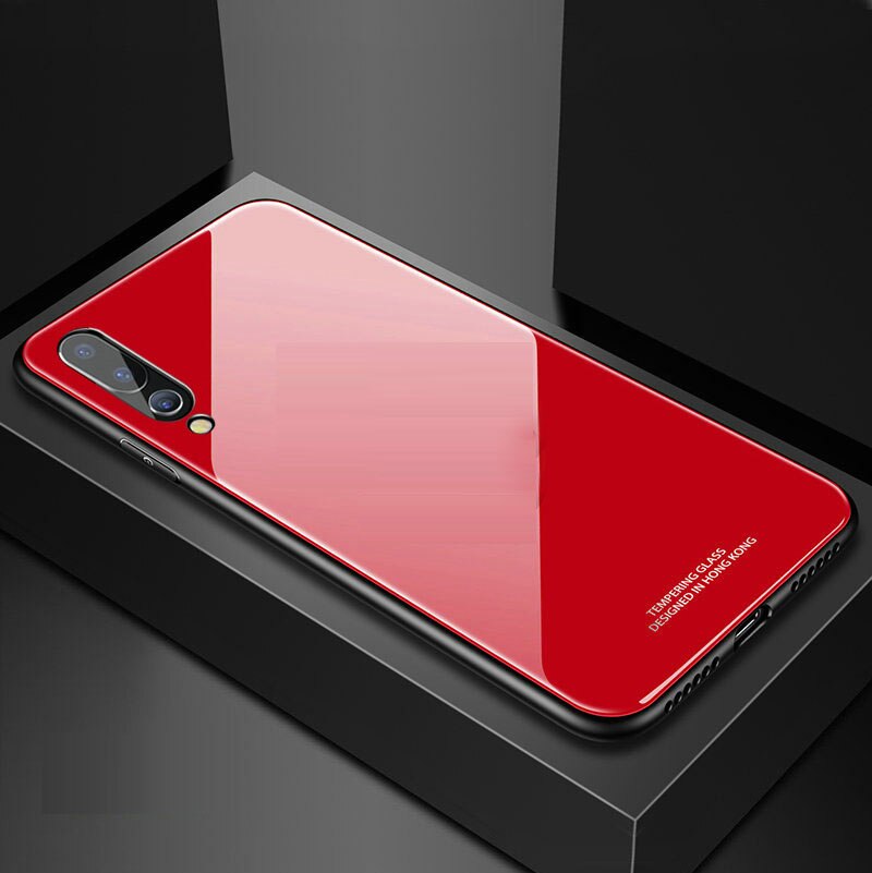 Yuetuo lujoso original funda de espejo de cristal duro para huawei p20 pro lite p20pro p 20 plus nova 3e funda trasera de silicona para teléfono: For p20 lite / red