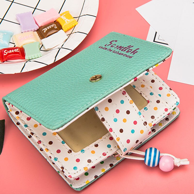 Small Wallet Women Short Luxury Brand Cute Female Purse PU Leather Dot Girls Lady Zipper Wallets Card Holder Bags: Green Short