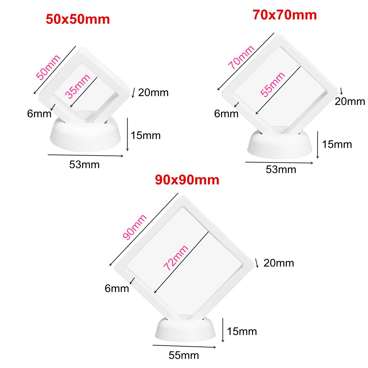 Suspended Floating Display Case 3D Floating Picture Frame Shadow Box Jewelry Display Stand Ring Membrane Stand Pendant Holder